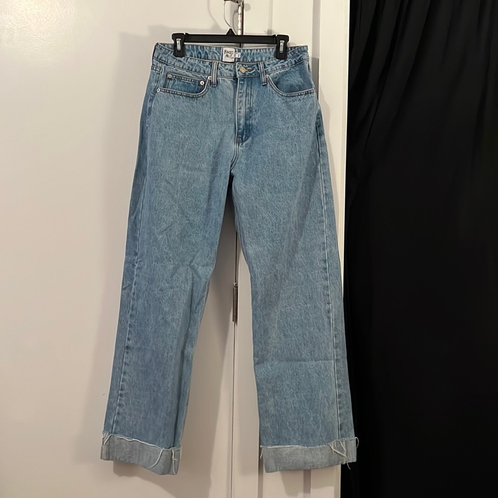 Princess Polly Cuffed Ollie Straight Leg Jeans — Light Wash Denim — Size 10